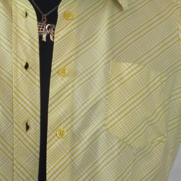 Stretch Cap-Sleeve Button-Down Top in Yellow/White - Picture 5 of 8
